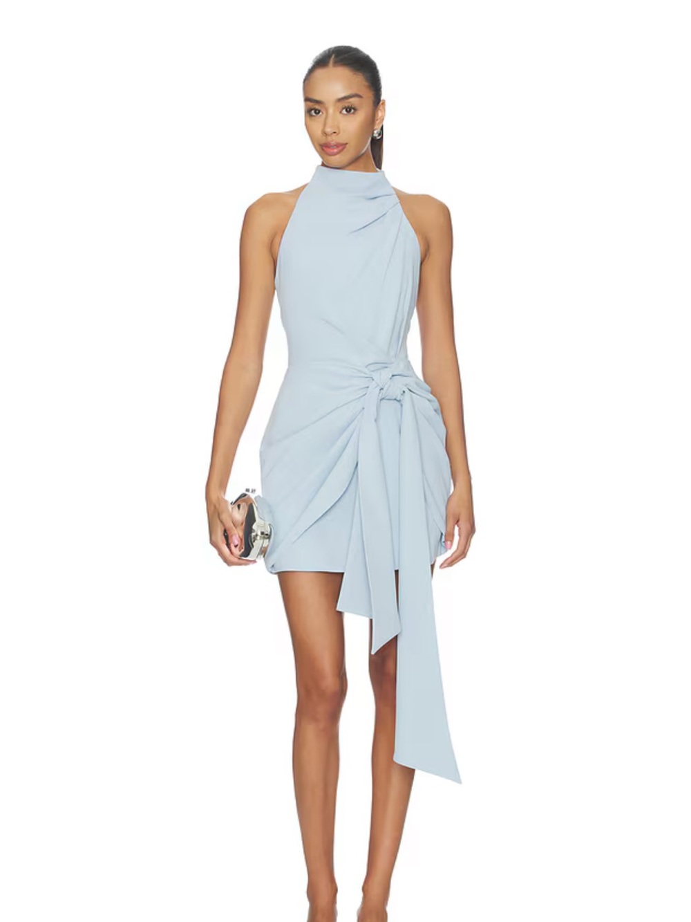 Elliatt Sky-Blue High Neck Mini Dress with Side Tie - Picture 1 of 6